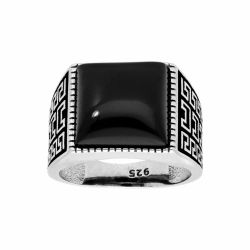 Bague argent patiné carré onyx