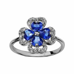 Bague argent forme trèfle bleu